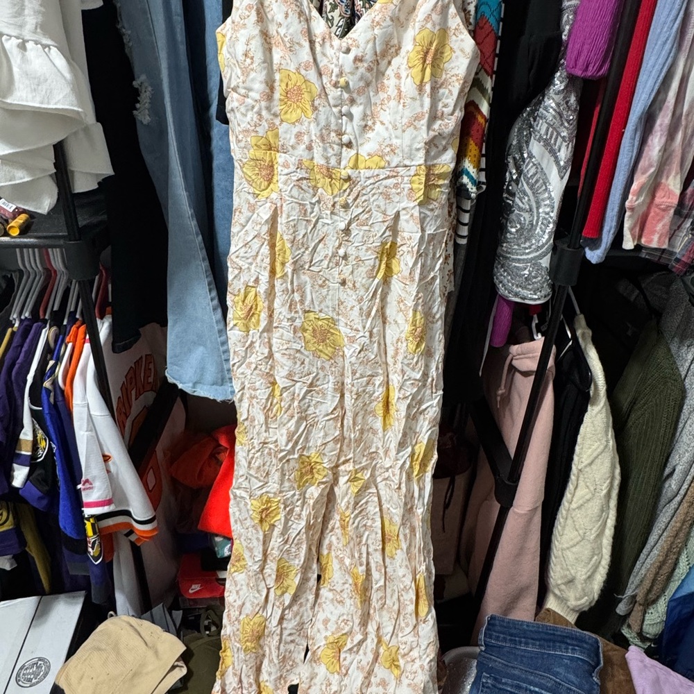 Floral Yellow and White Women's Jumpsuit